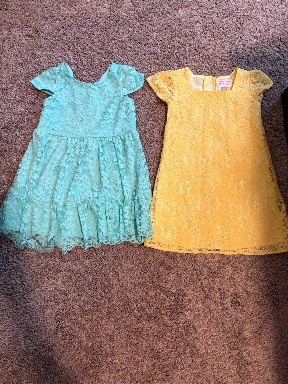 The Children's Place Yellow Lace Cap-Sleeve Dress & Aqua Ruffled Lace Dress